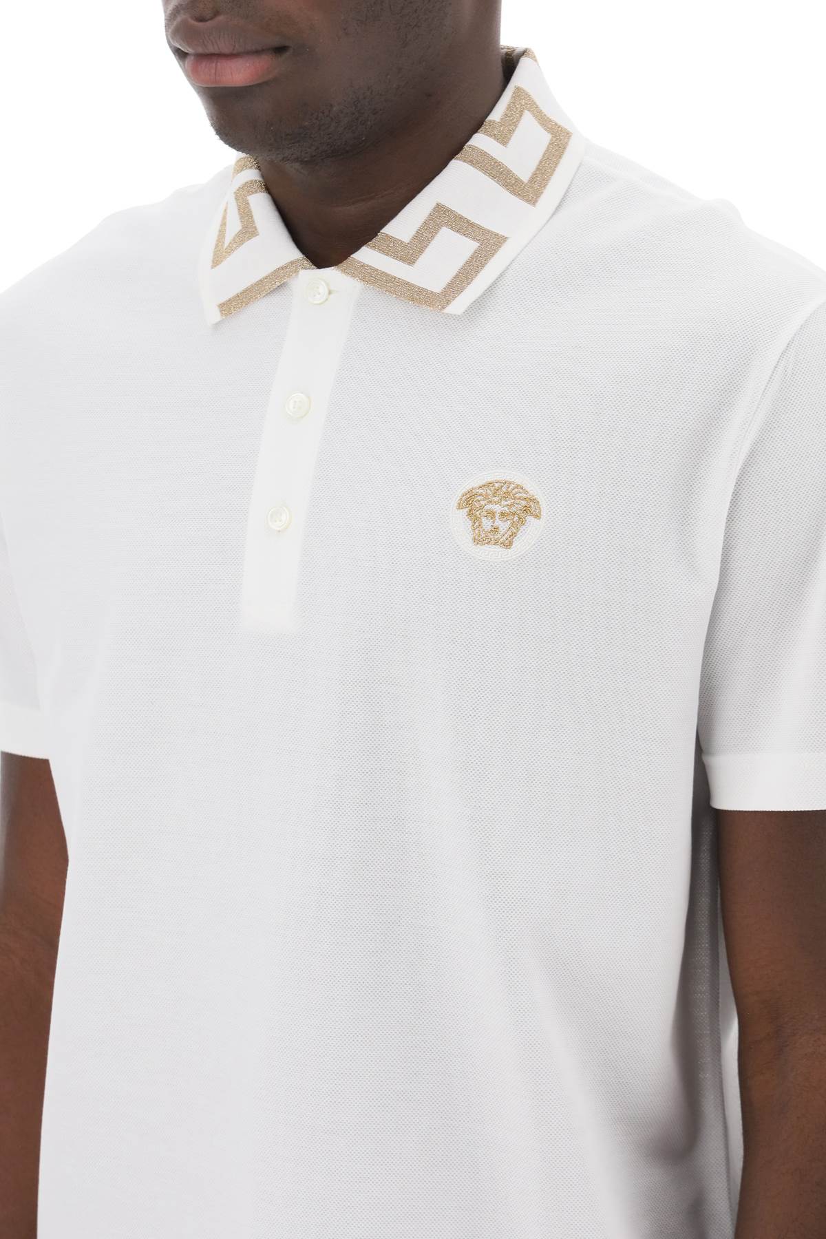 Shop Versace Polo Shirt With Greca Collar In Optical White (white)