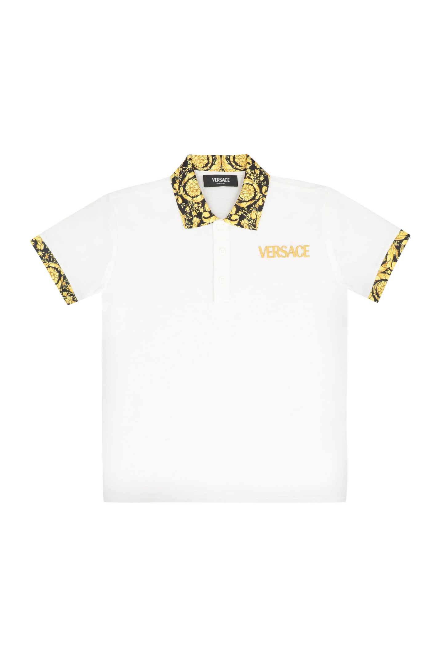 Shop Young Versace Cotton Piqué Polo Shirt In Ivory