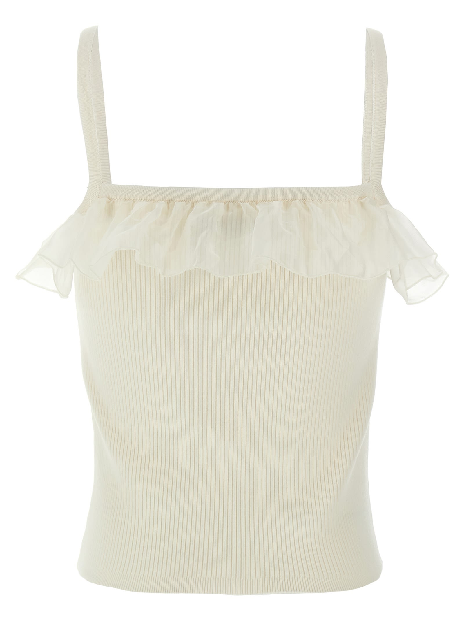 Alessandra Rich Ruffle Top Tops White In White