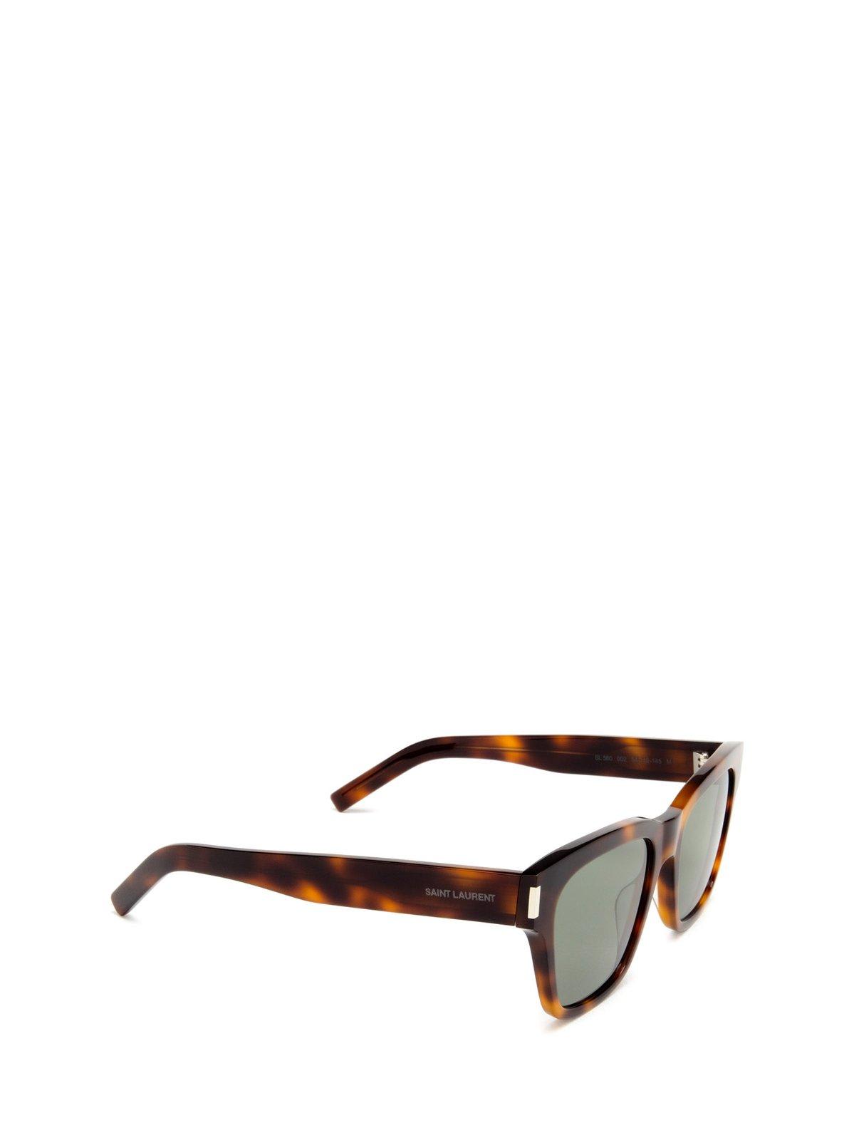 Shop Saint Laurent Square Frame Sunglasses In 002 Havana Havana Green