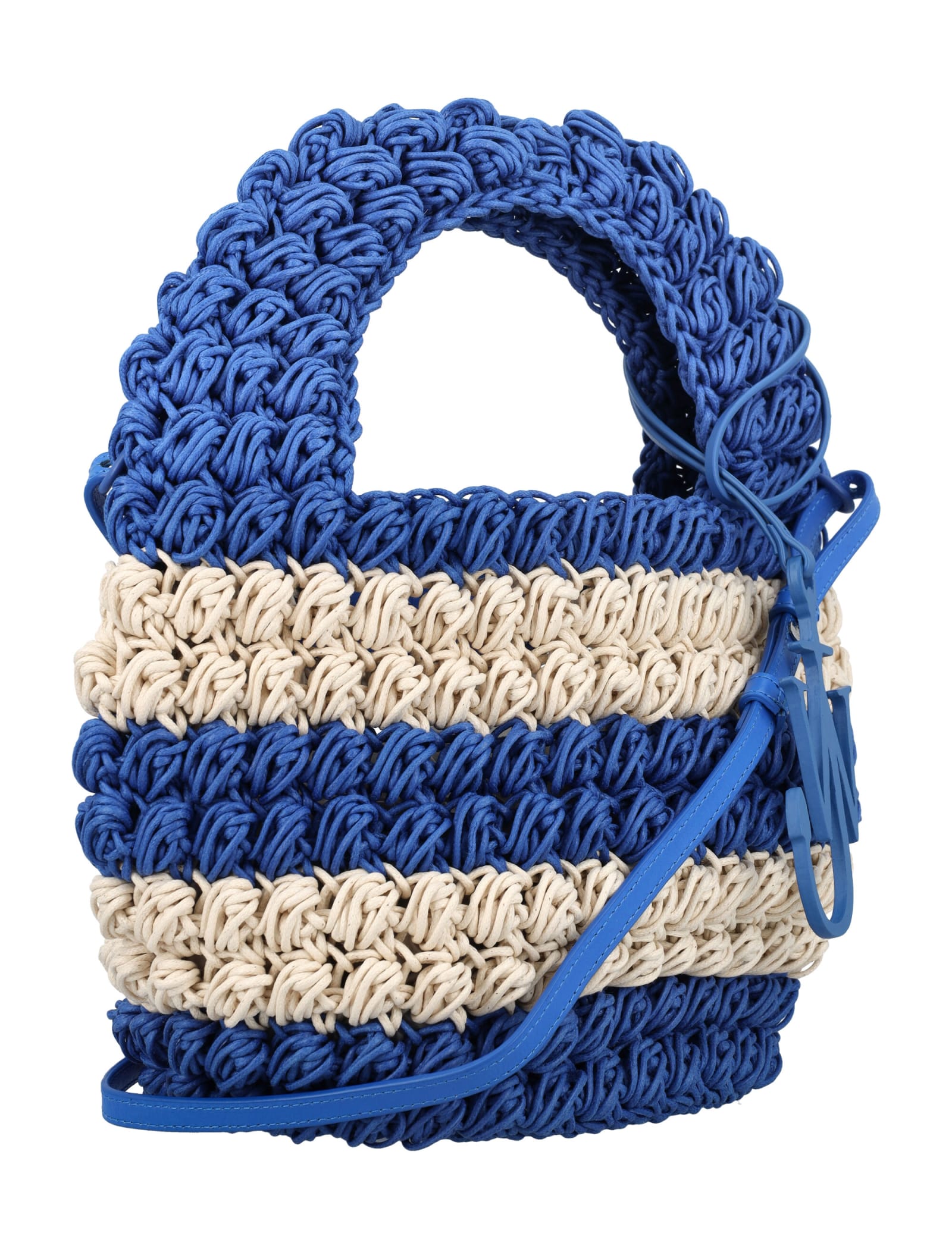 Shop Jw Anderson Popcorn Basket Bag In Blue White Stripe