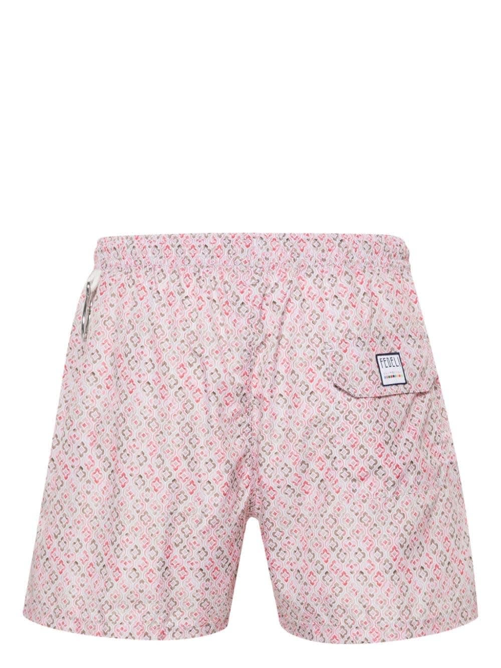 Shop Fedeli Swim Shorts With Shaded Majolica Micro Pattern In Pink