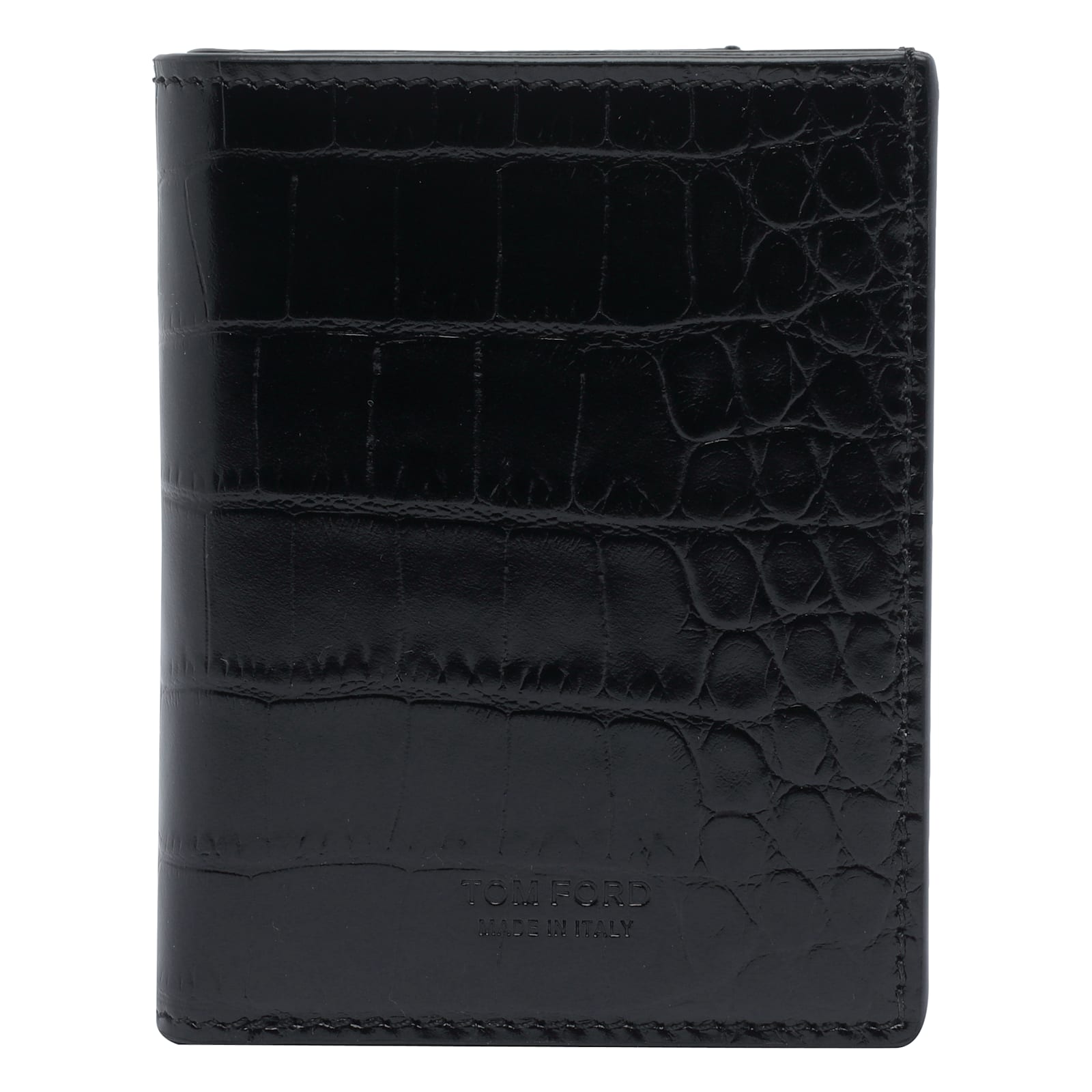 Tom Ford Crocodile Embossed Bi-fold Wallet And Cardholder In Black