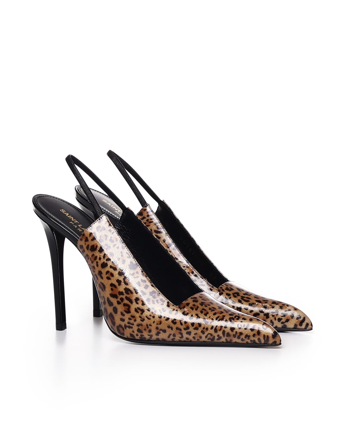 Saint Laurent Animal Patterned Patent Leather Slingbacks With Stiletto Hee In Animalier