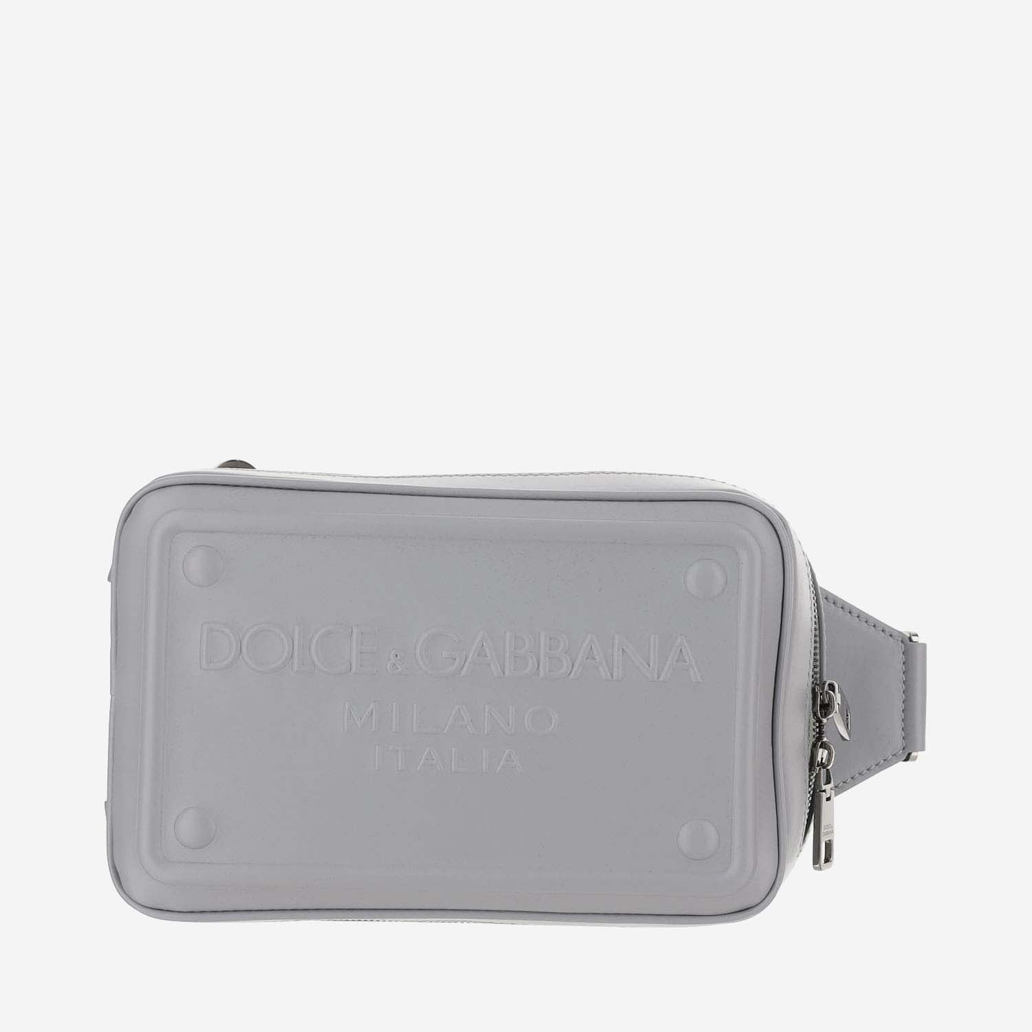 Dolce & Gabbana Calfskin Leather Fanny Pack With Embossed Logo In Grey