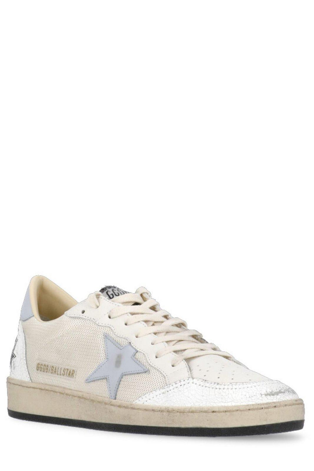 Shop Golden Goose Star Patch Lace-up Sneakers In White/cream/ Gray