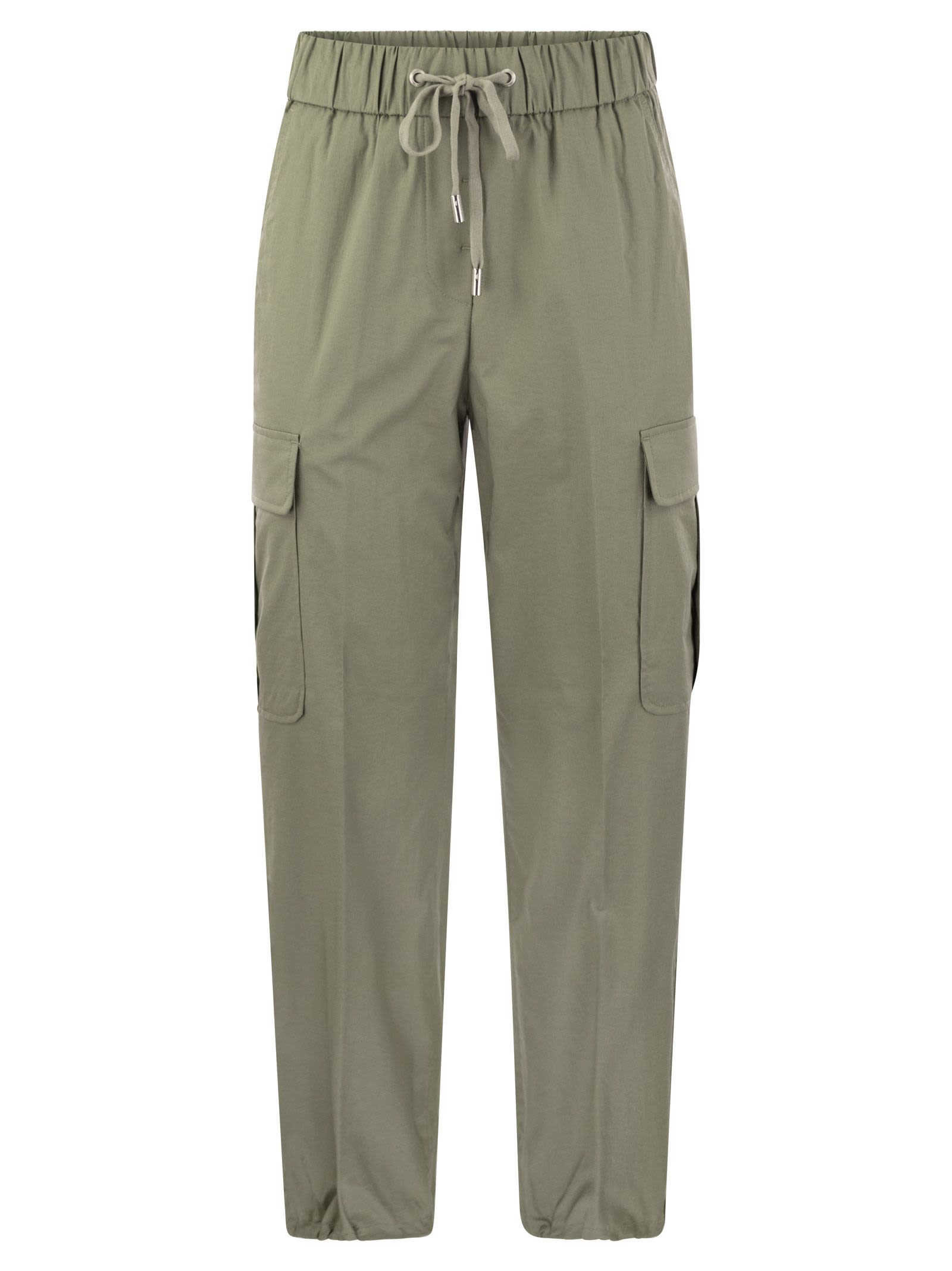 Shop Peserico Stretch Cotton Cargo Trousers In Military Green