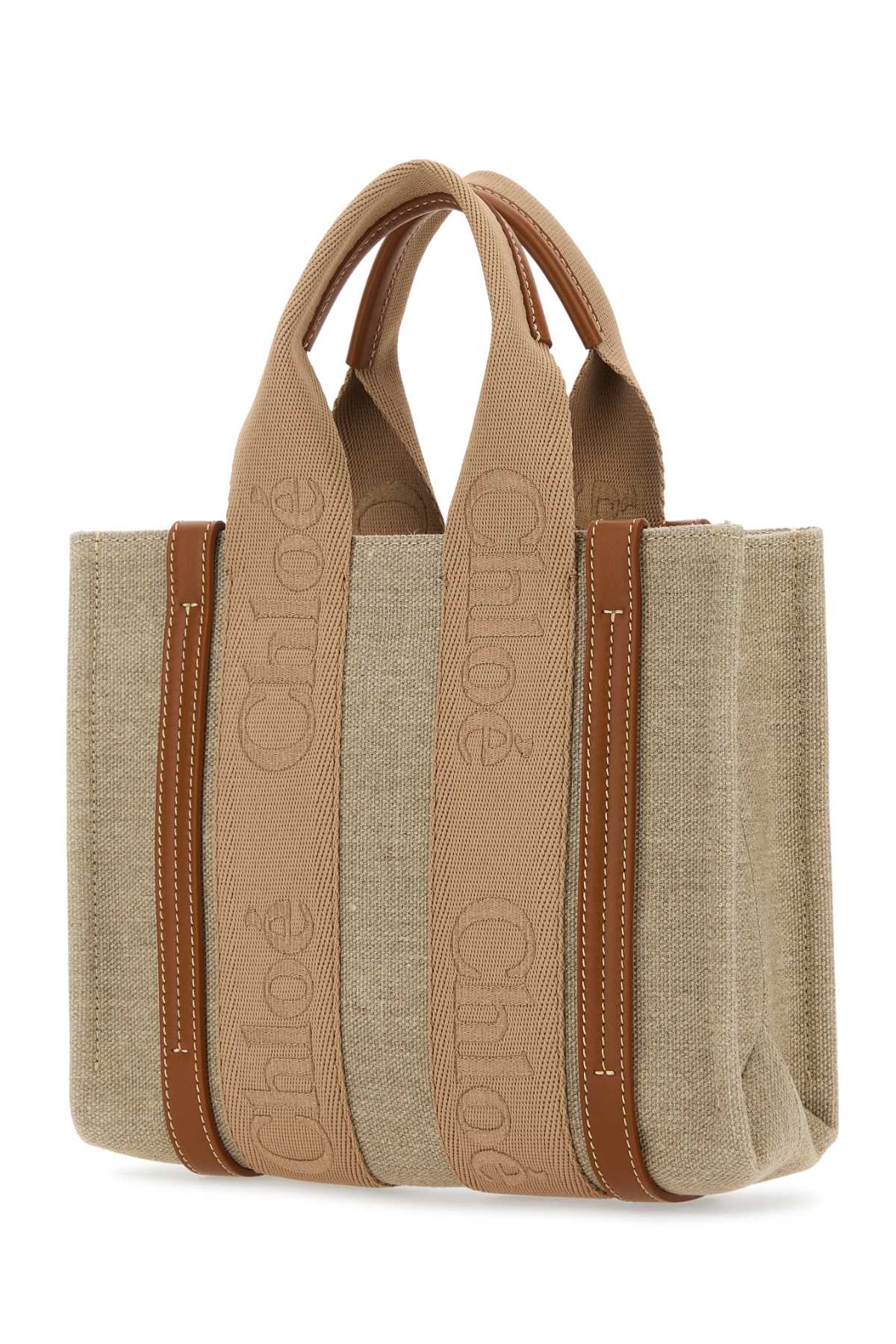 Shop Chloé Multicolor Linen Small Woody Shopping Bag In Softtan