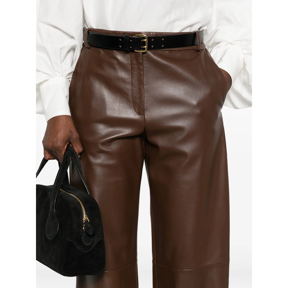 Antonelli Leather Straight-leg Trousers In Brown