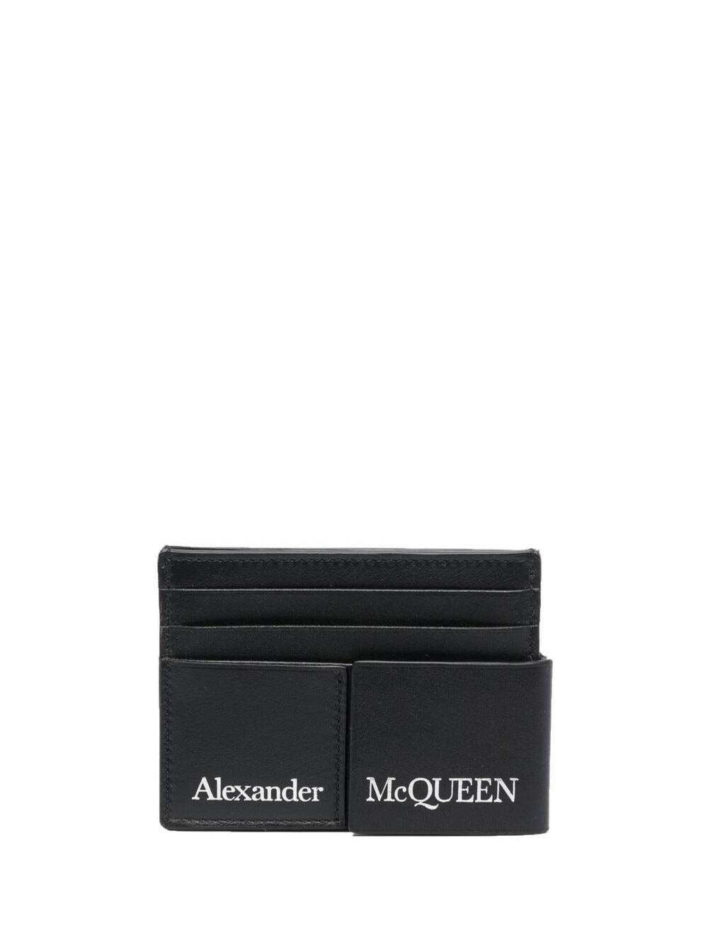 Alexander Mcqueen Black Double Card-holder With Contrasting Lettering In Leather Man