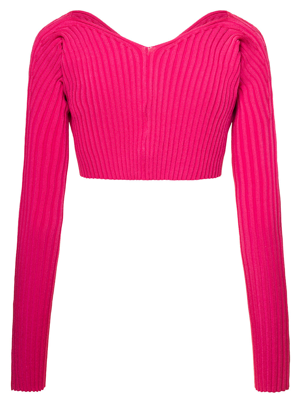 Shop Jacquemus Pralù Pink Ribbed Cropped Cardigan In Viscose Woman In Fuxia
