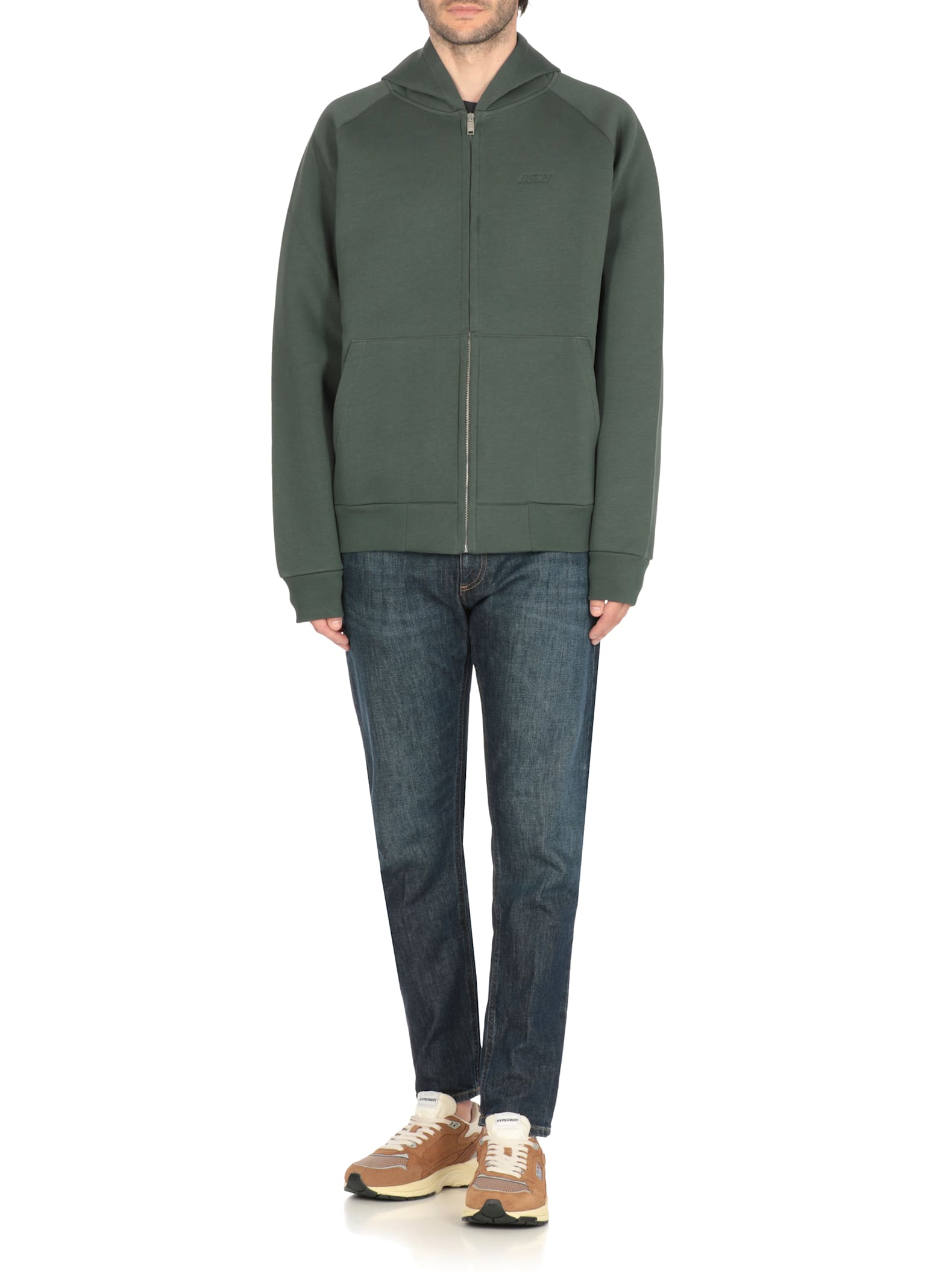 Autry Oversized Hooded Neoprene Jacket In Green