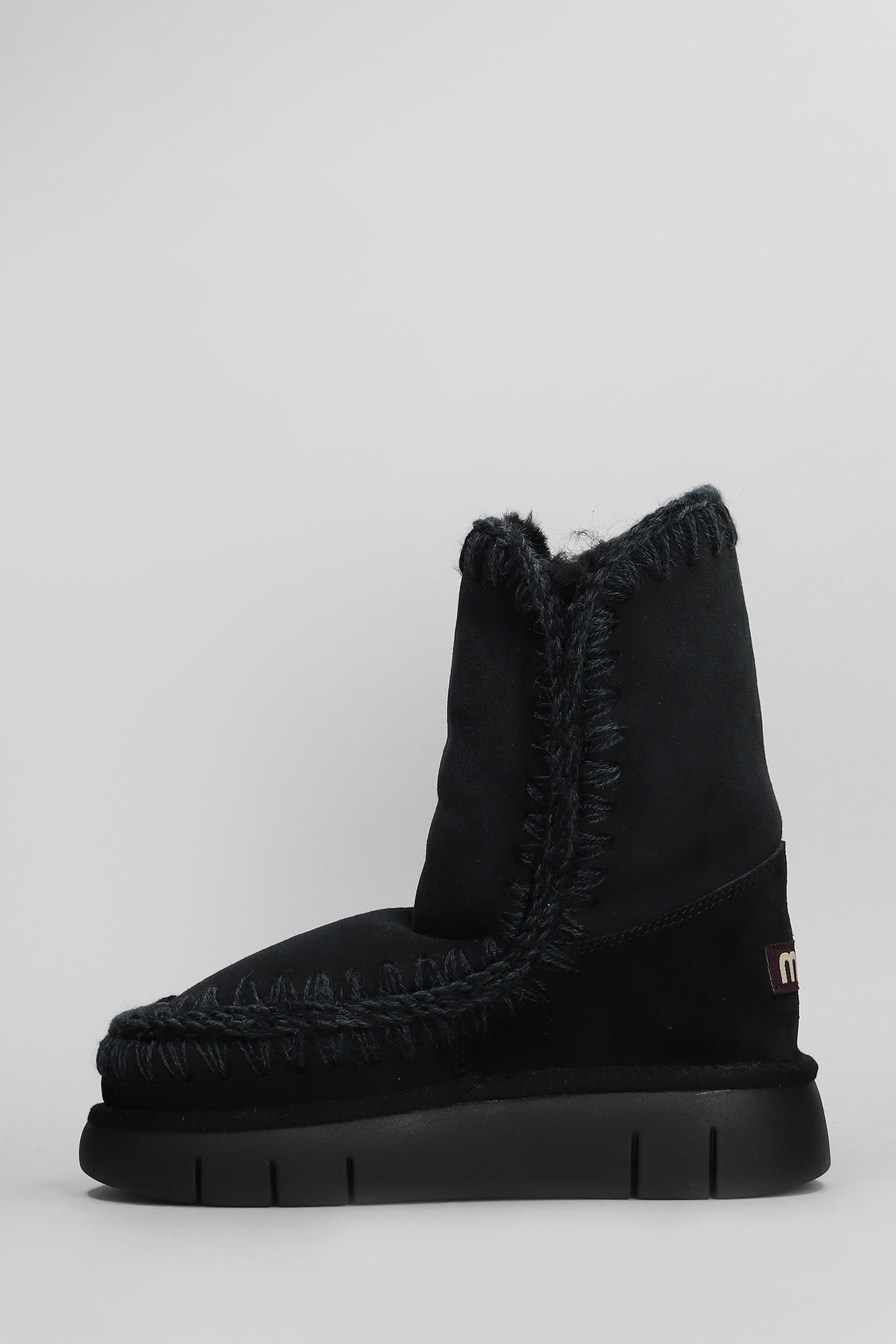 Shop Mou Eskimo Bounce 24 Low Heels Ankle Boots In Black Suede