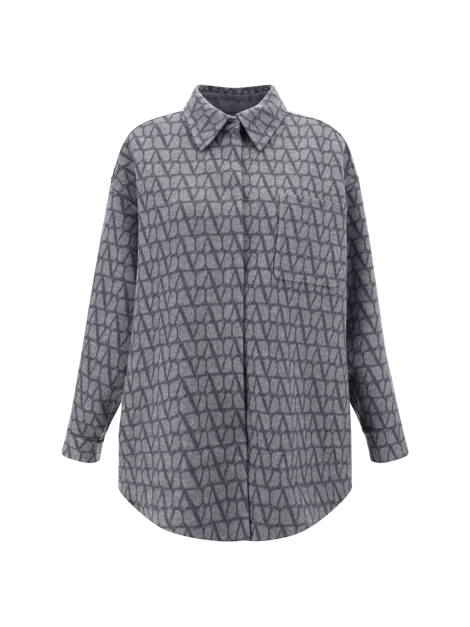 Shop Valentino Reversible Shirt Jacket In Grigio Mel Iconographe Grigio/grigio Mel