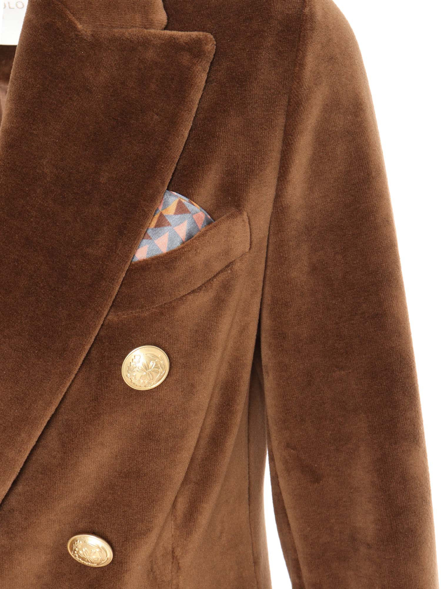 Shop Circolo 1901 Velvet Double Breasted Jacket In Brown