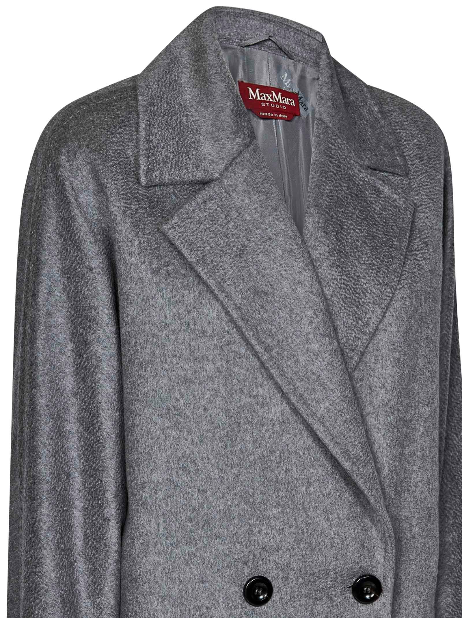 Shop Max Mara Maxmara Studio Erice Coat In Grey