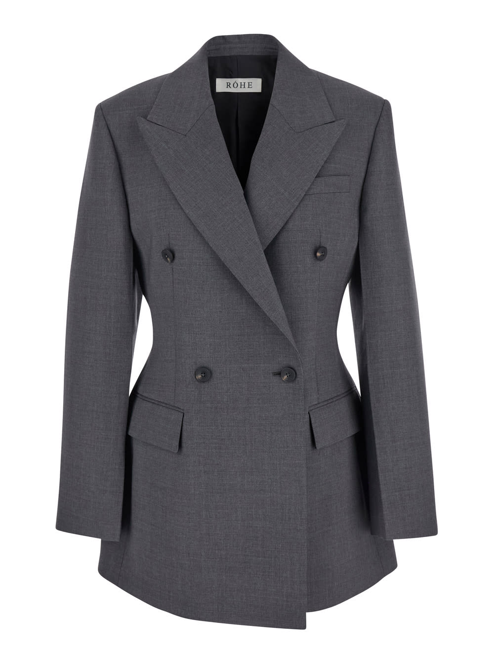 Rohe Grey Double-breasted Jacket With Peak Revers In Wool Stretch Woman In Gray