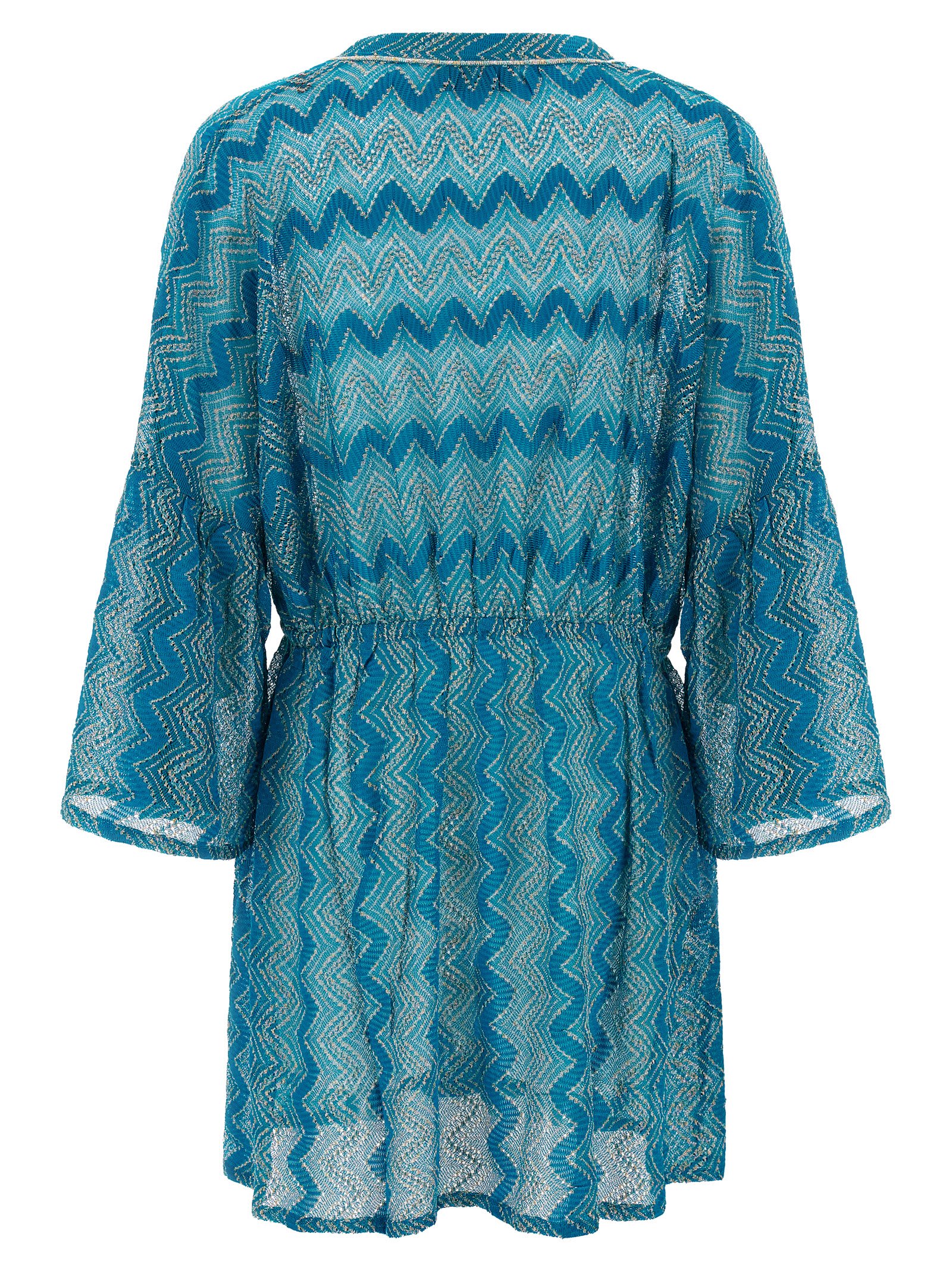 Missoni V-neck Knitted Dress Flared Sleeves In Blue