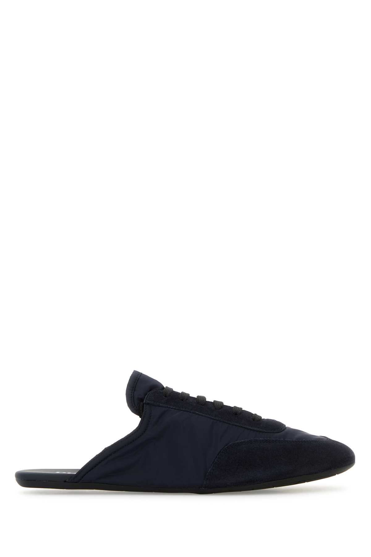 Prada Navy Blue Suede And Re-nylon Slippers