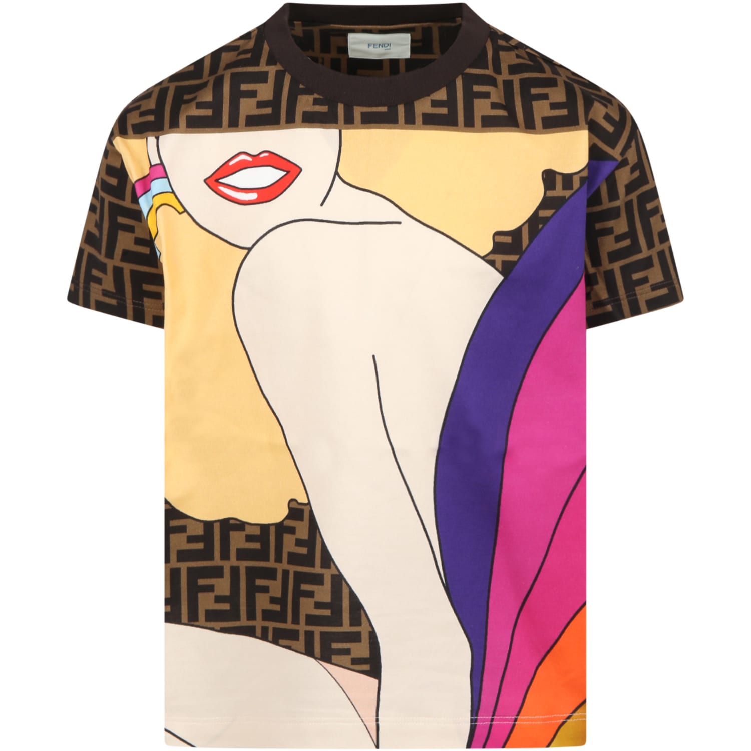 Fendi Multicolor T-shirt For Girl With Print
