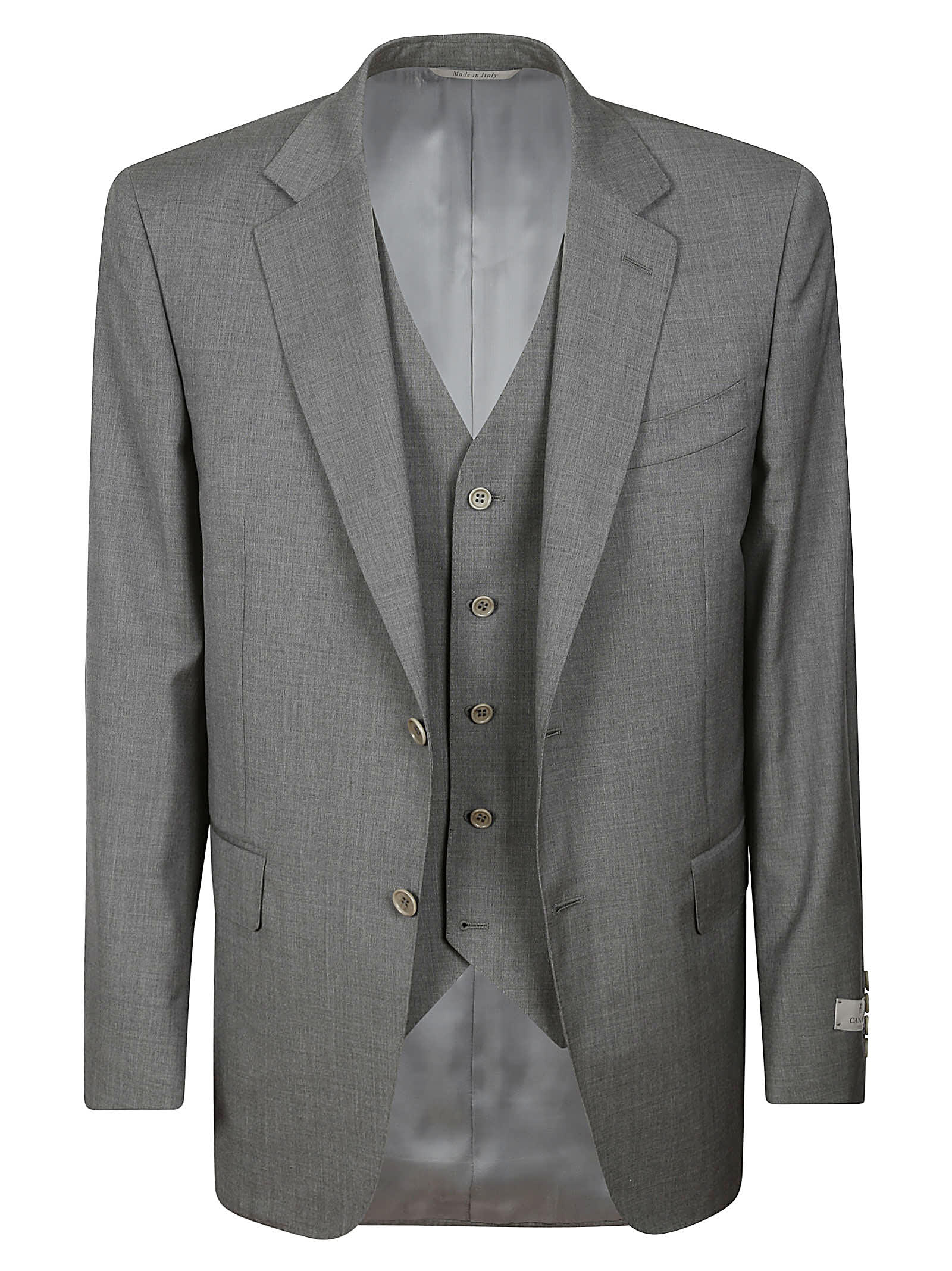 Shop Canali Suit With Vest In Grey
