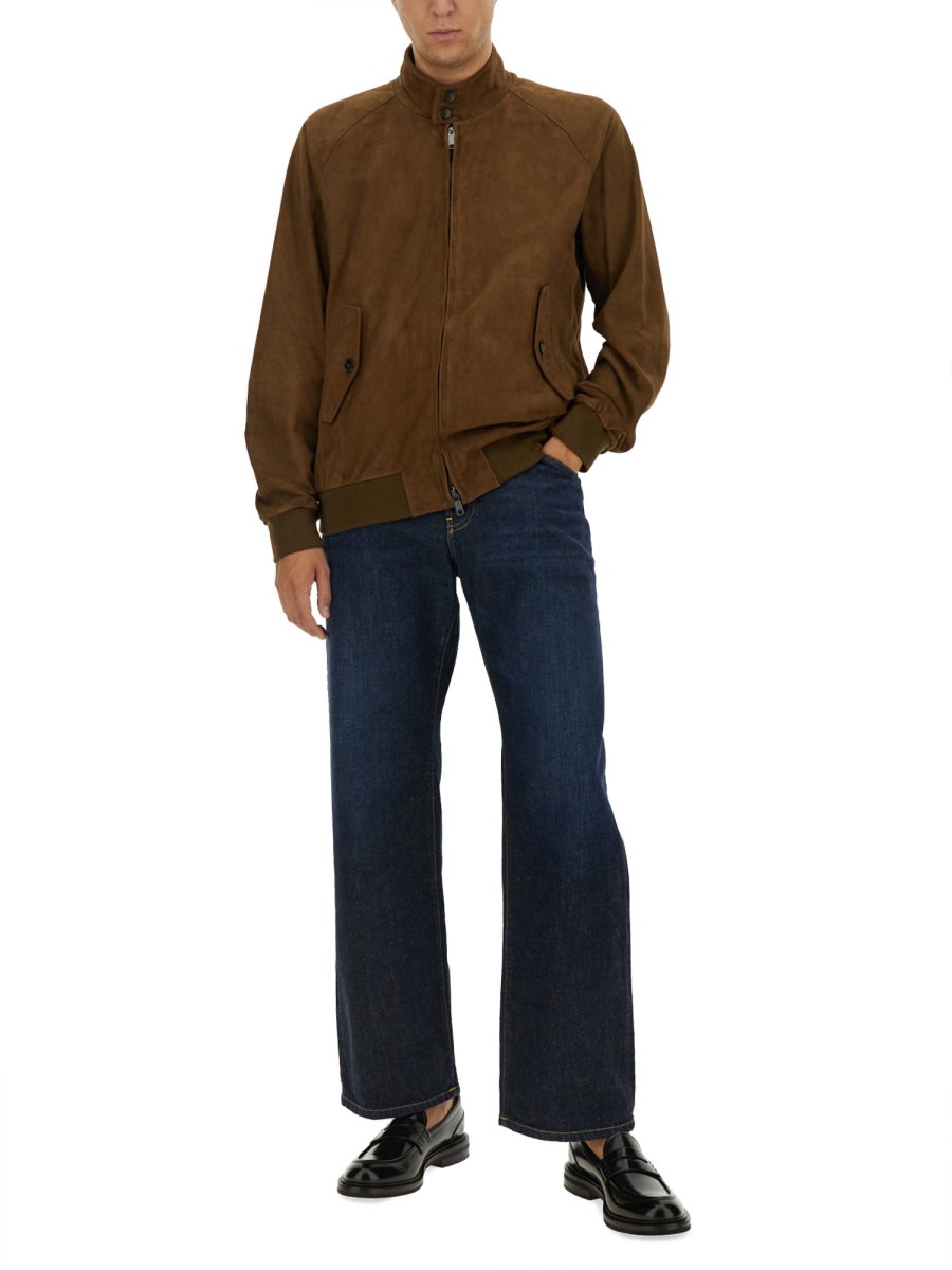 Baracuta High Neck Suede Outerwear Featuring Pockets In Brown
