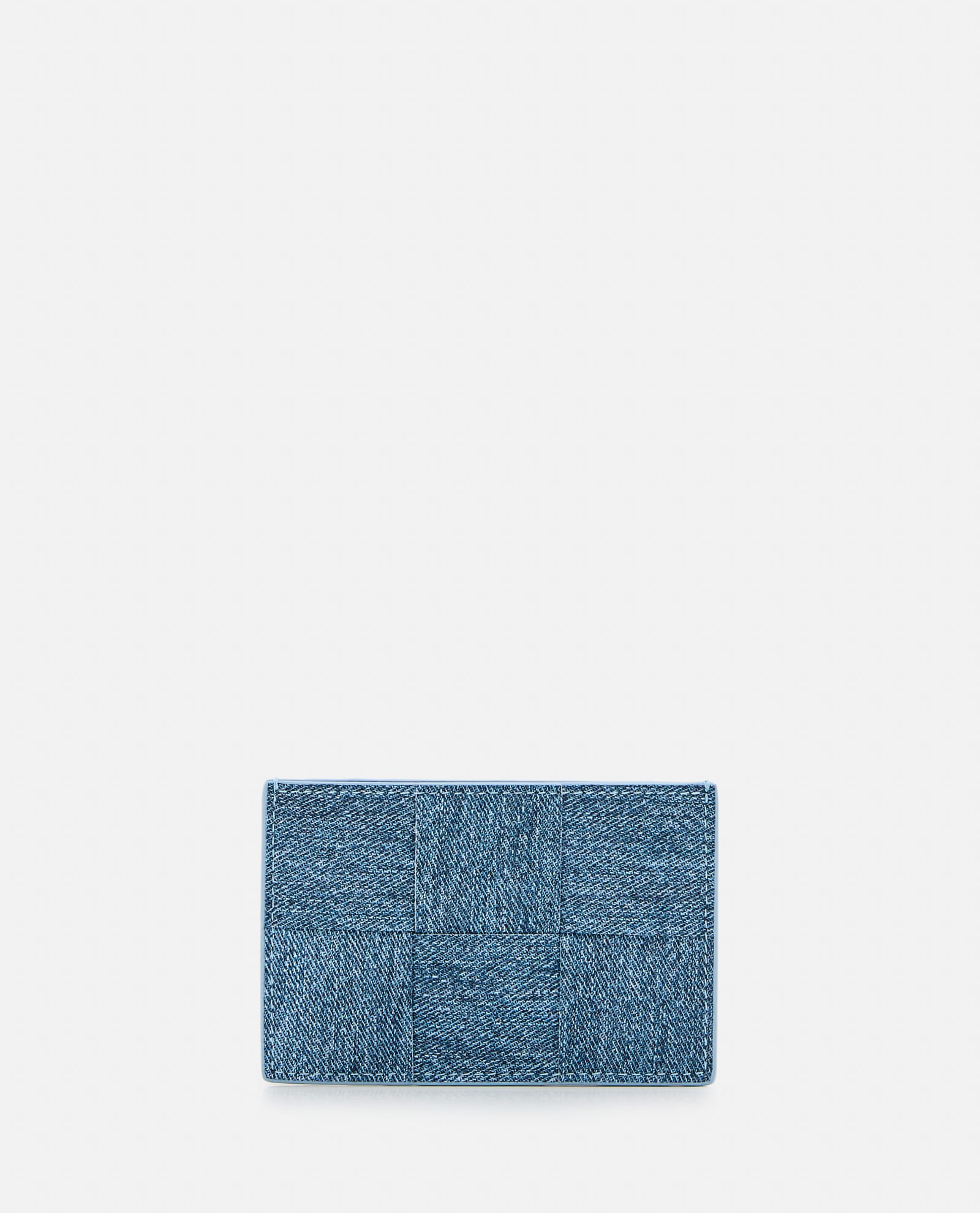 Shop Bottega Veneta Leather Cassette Card Holder Denim Printed In Clear Blue