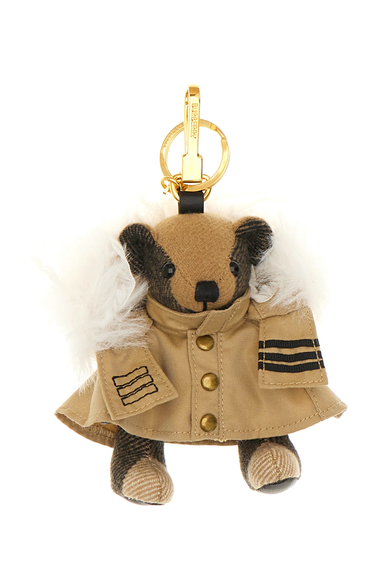 Burberry Golden Metal Key Ring In Sand
