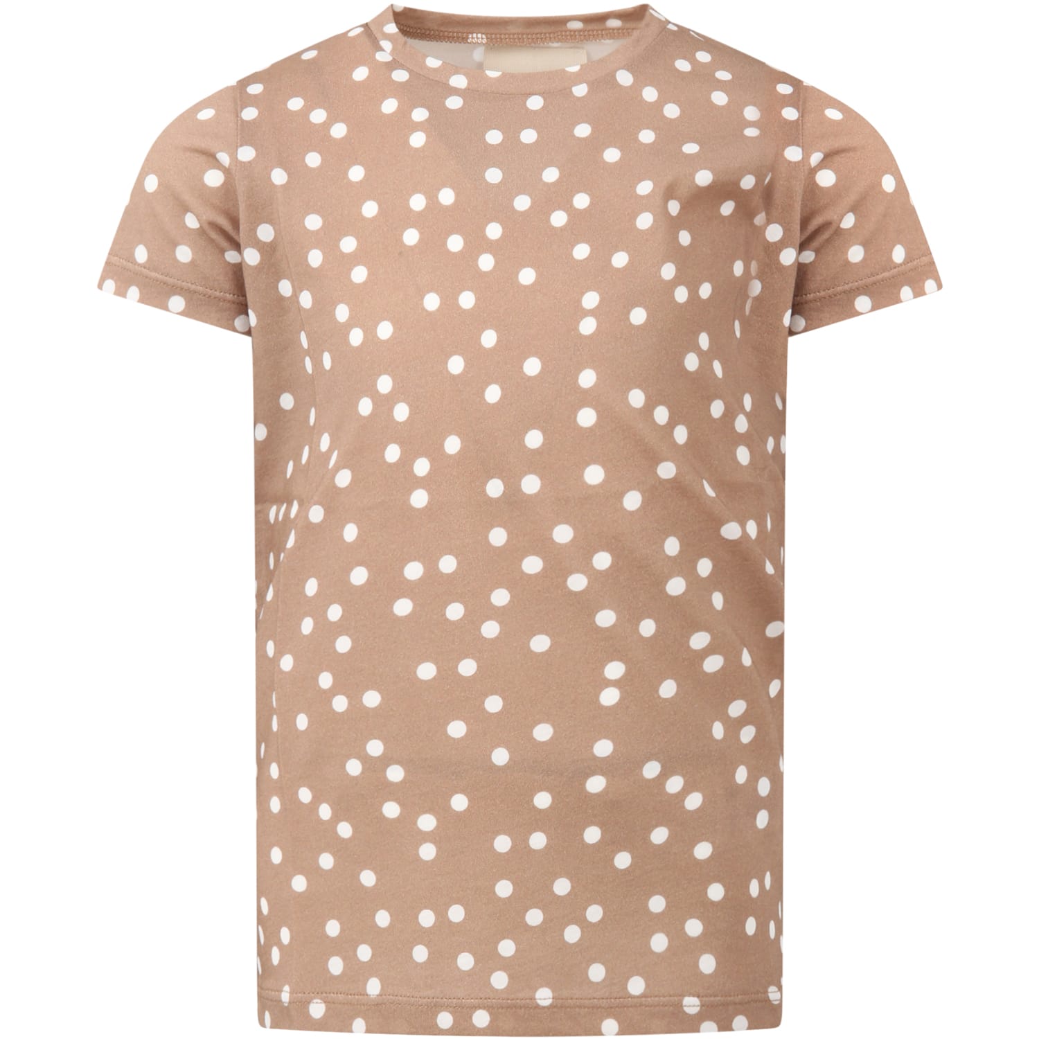 Douuod Beige T-shirt For Girl With Polka-dots