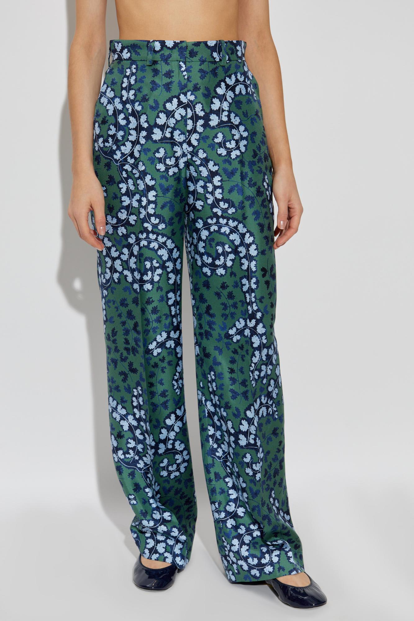 Lanvin Wide Leg High Waist Trousers With Floral Pattern In Meleze
