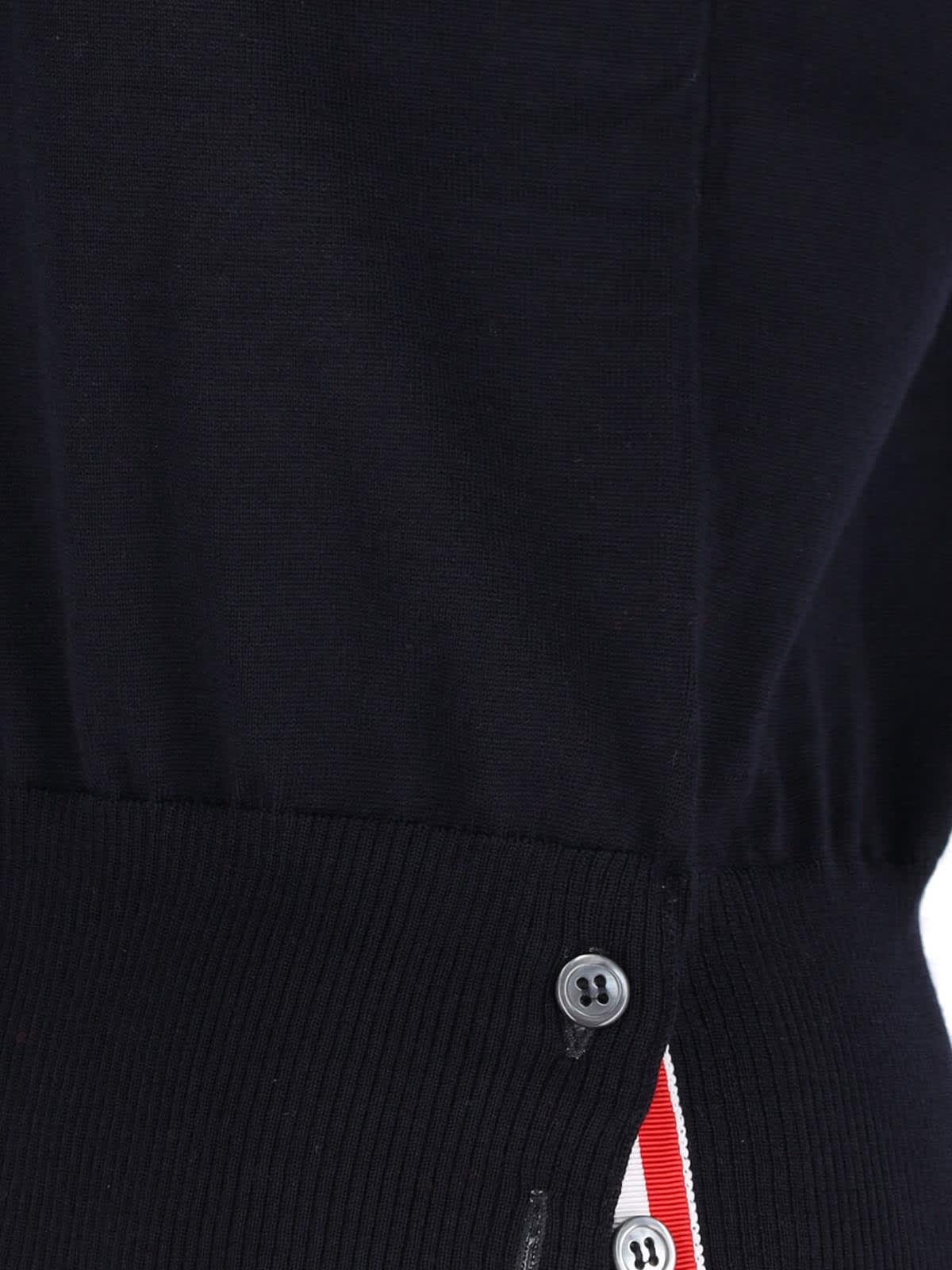 Thom Browne Short-sleeve Crewneck Sweater With Four-bar Detail In Blue
