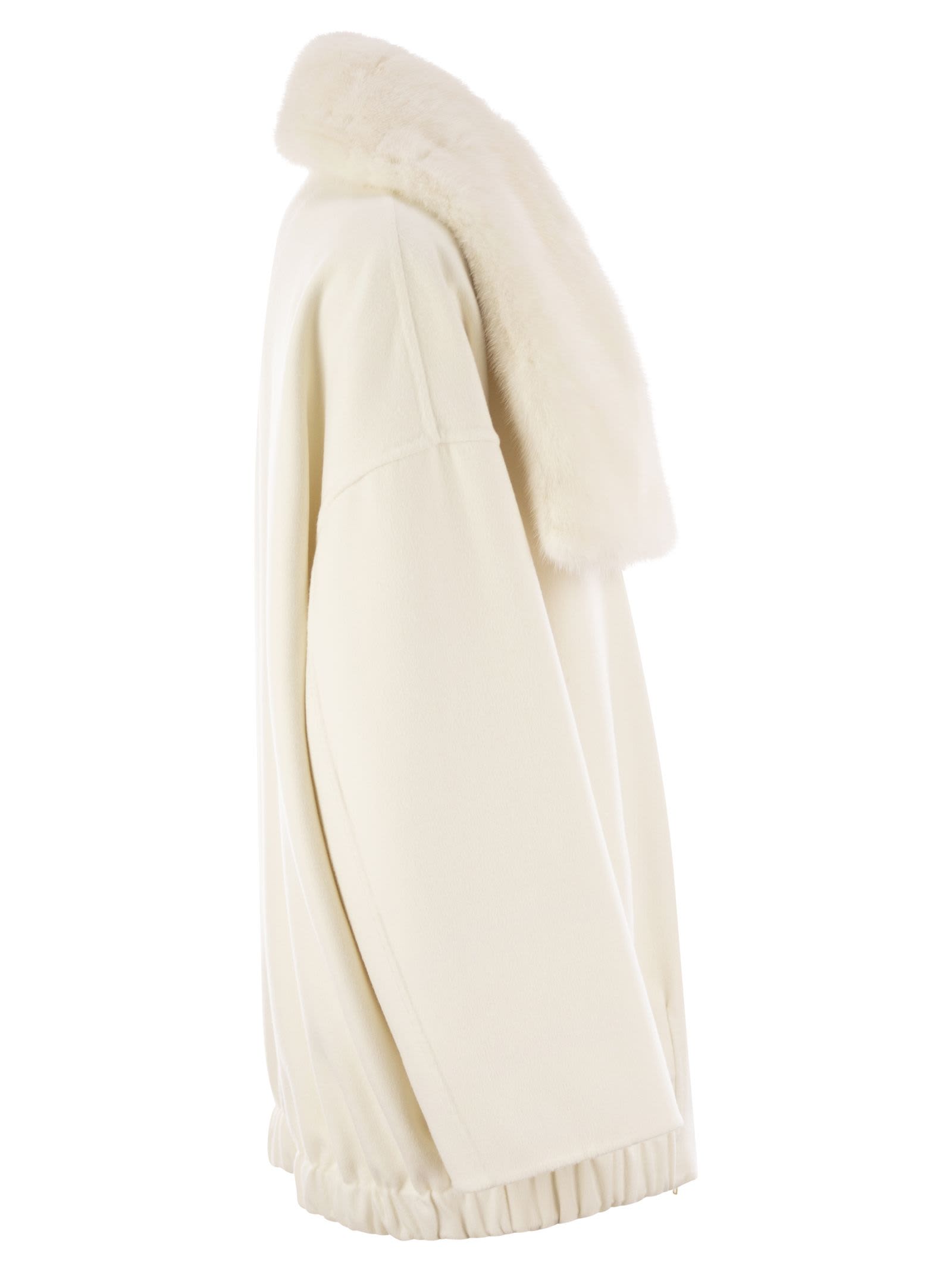 Fabiana Filippi Luxury Cashmere Caban With Mink Fur Collar In White