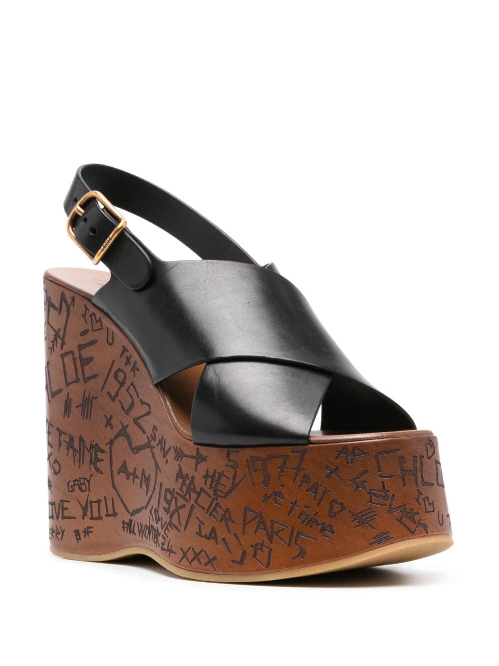 Shop Chloé Sandali Zeppa Graffiti In Black