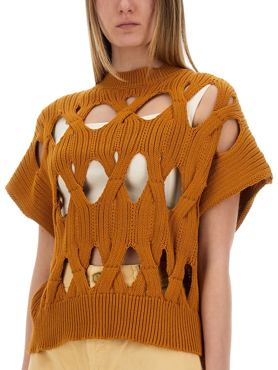 Alysi Hollow Knit Sweater In Orange