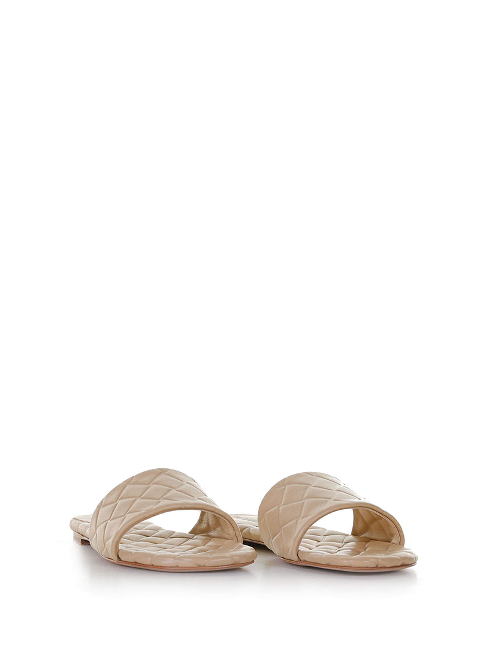 Shop Bottega Veneta Amy Flat Sandals In Woven Effect Nappa In Cane Sugar