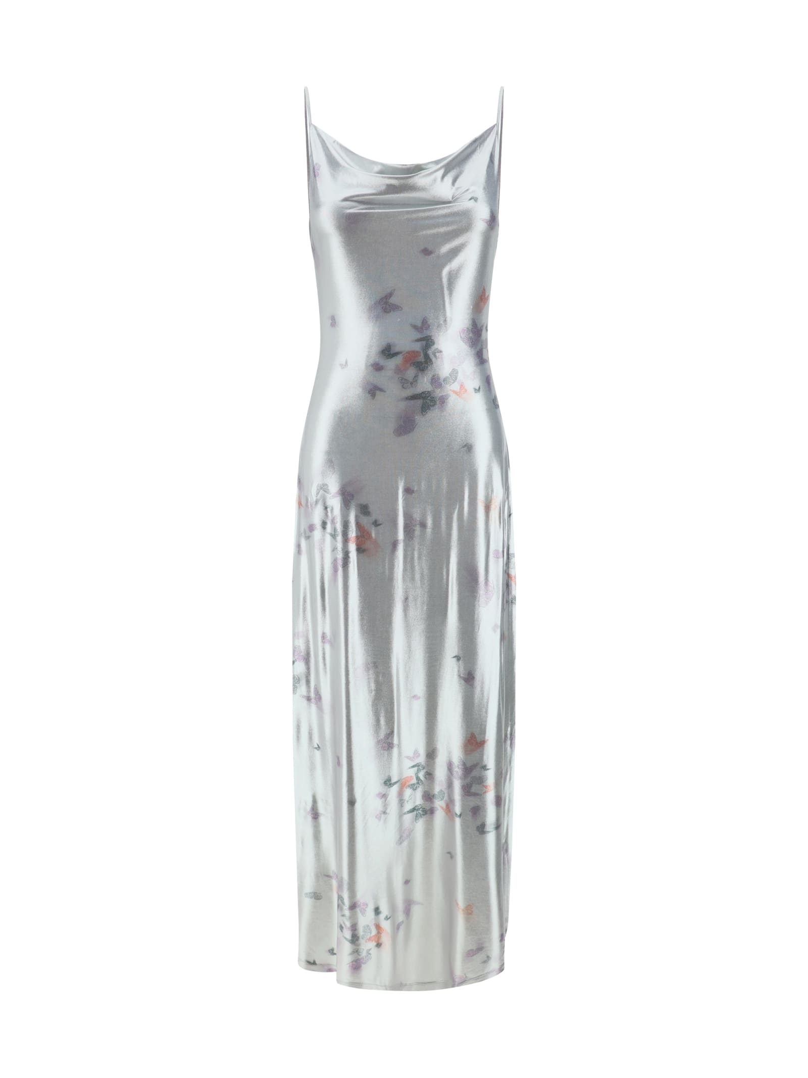 Shop Maccapani Long Dress In Stampa Argento