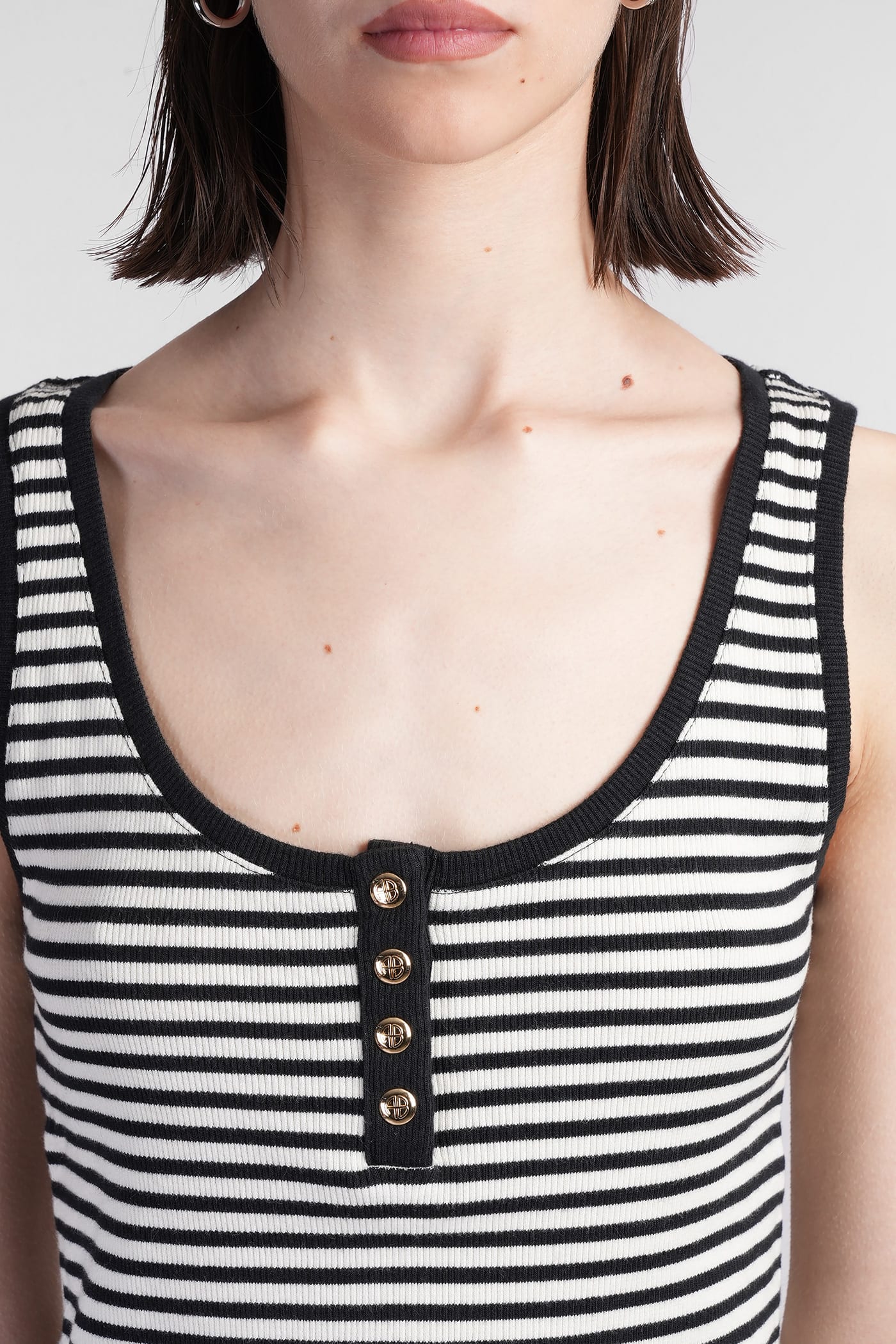 Shop Anine Bing Alessia Tank Top In Black Cotton In Multi