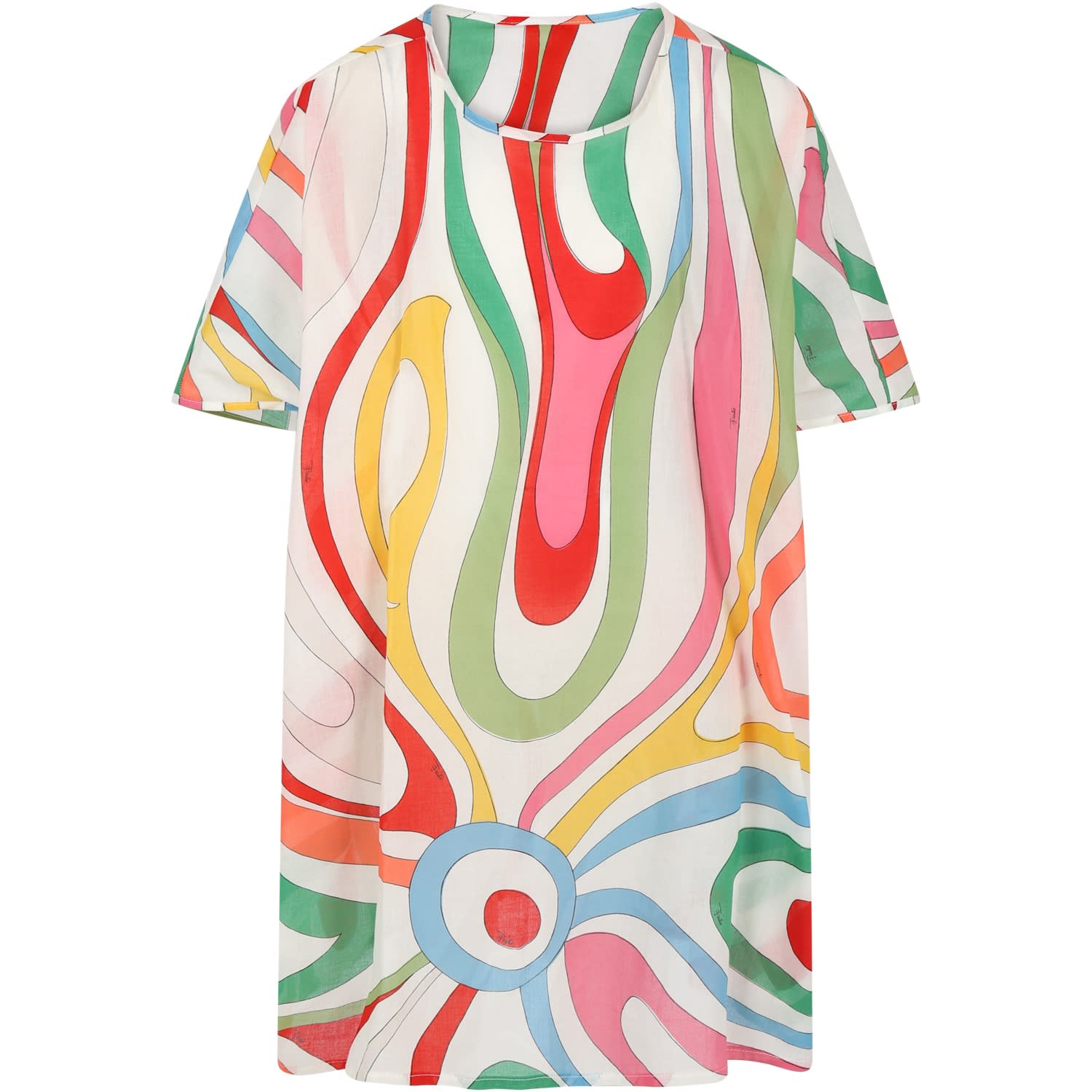 Emilio Pucci Multicolor Kaftan For Girl With Print And Logo