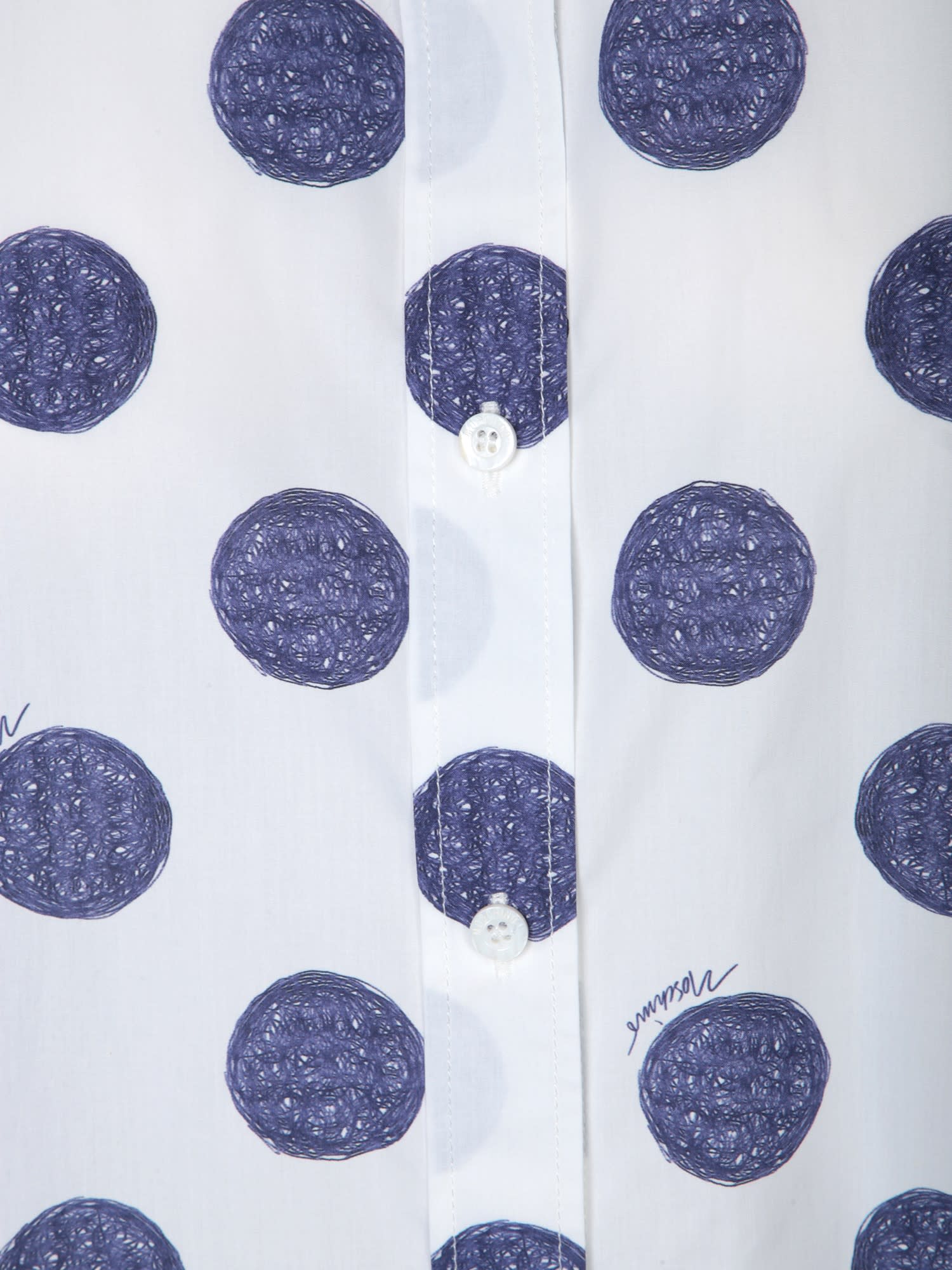 Moschino Sleeveless Cotton Poplin Shirt With Polka Dot Pattern In Blue