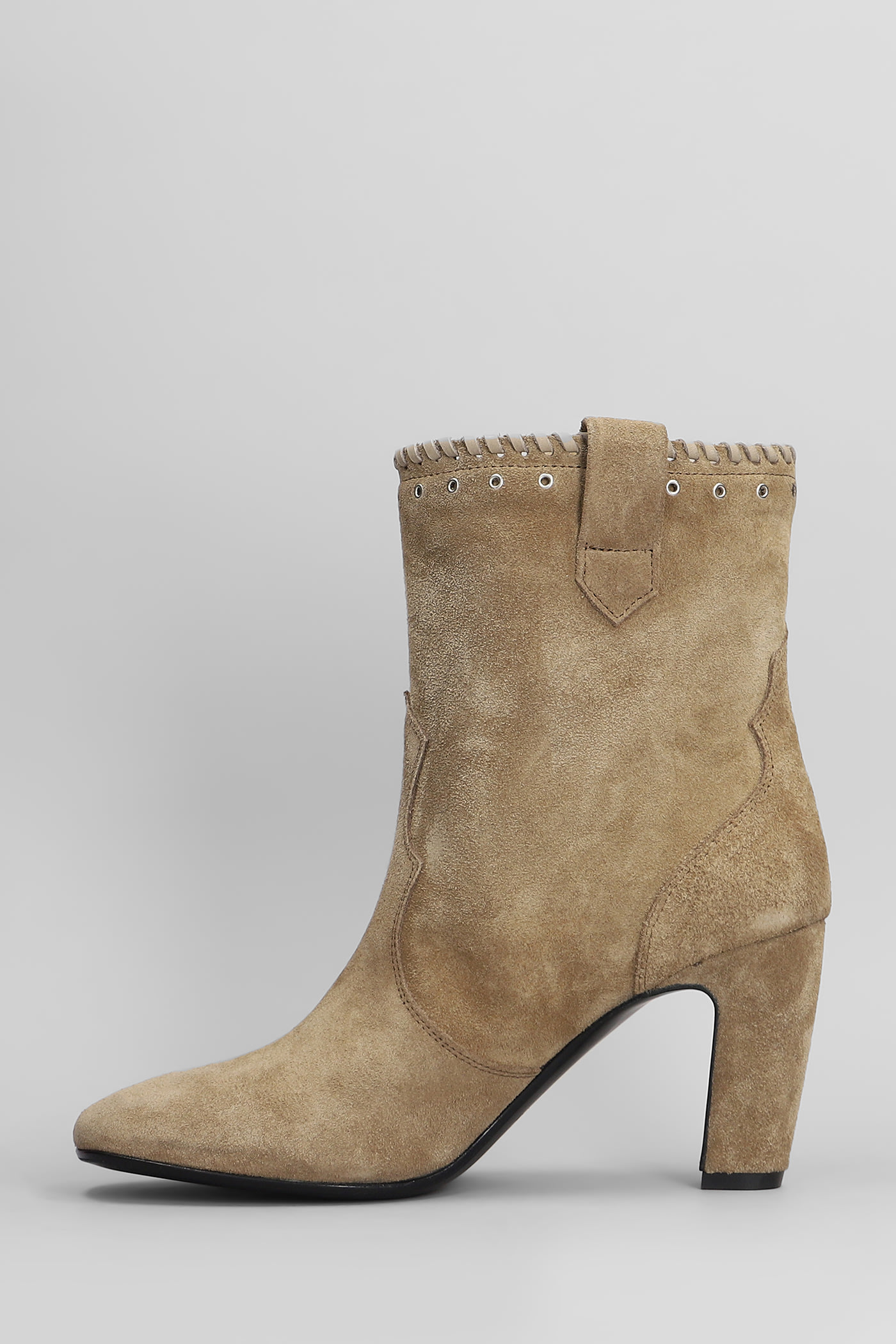 STRATEGIA HIGH HEELS ANKLE BOOTS IN CAMEL SUEDE