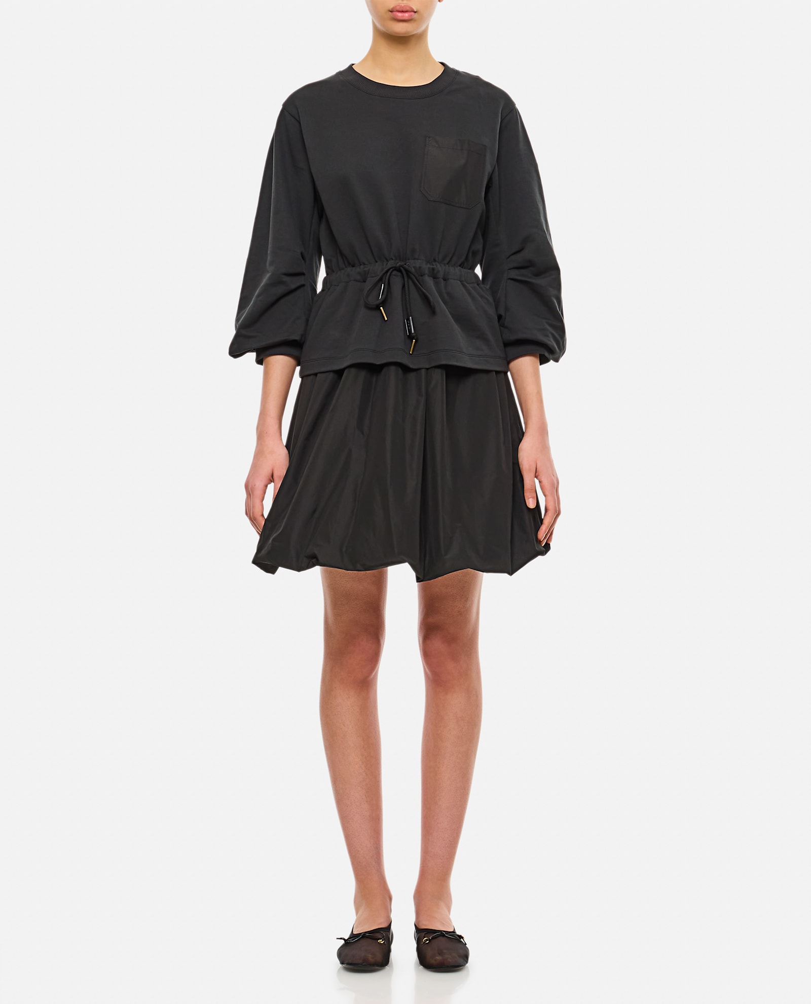 Moncler Abito Felpa In Cotone Nero Donna