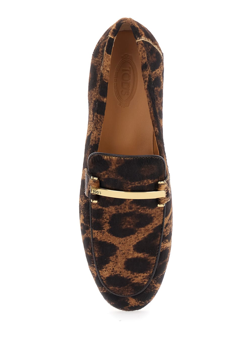 Tod's Brown Loafers With Logo Plaque On The Front And All-over Leopard Motif In Suede Woman