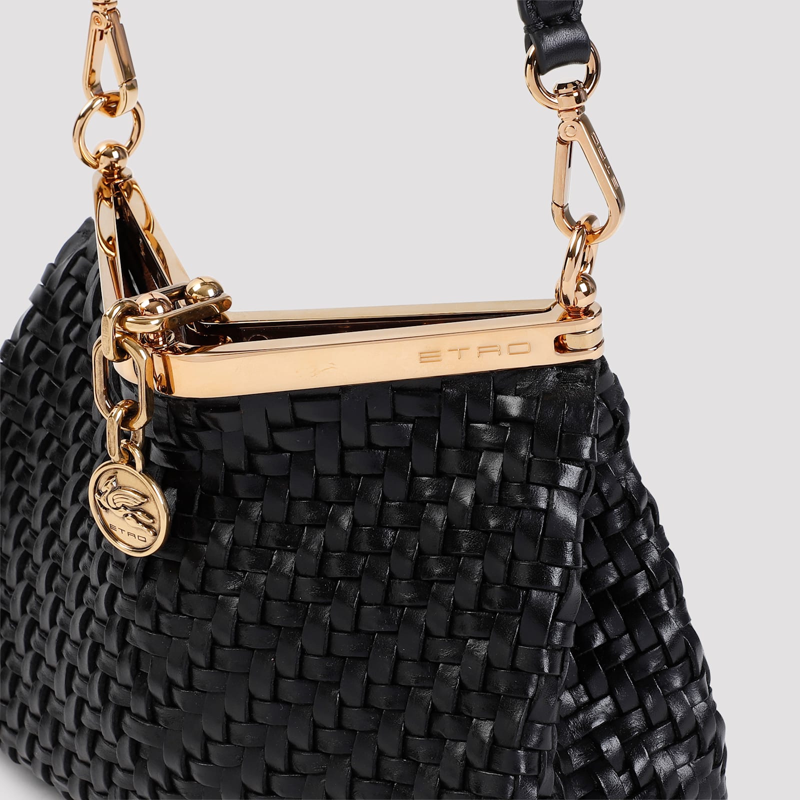 Shop Etro Small Vela Leather Bag In Nero