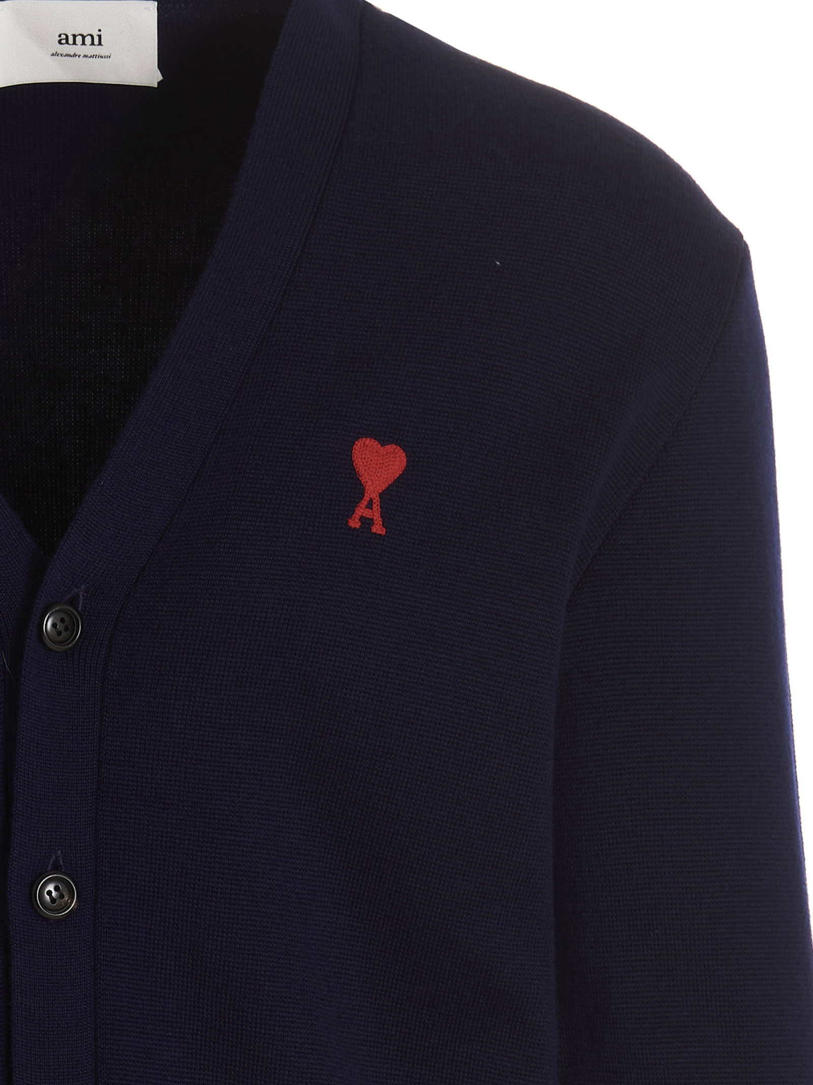 Shop Ami Alexandre Mattiussi Logo Cardigan In Blue