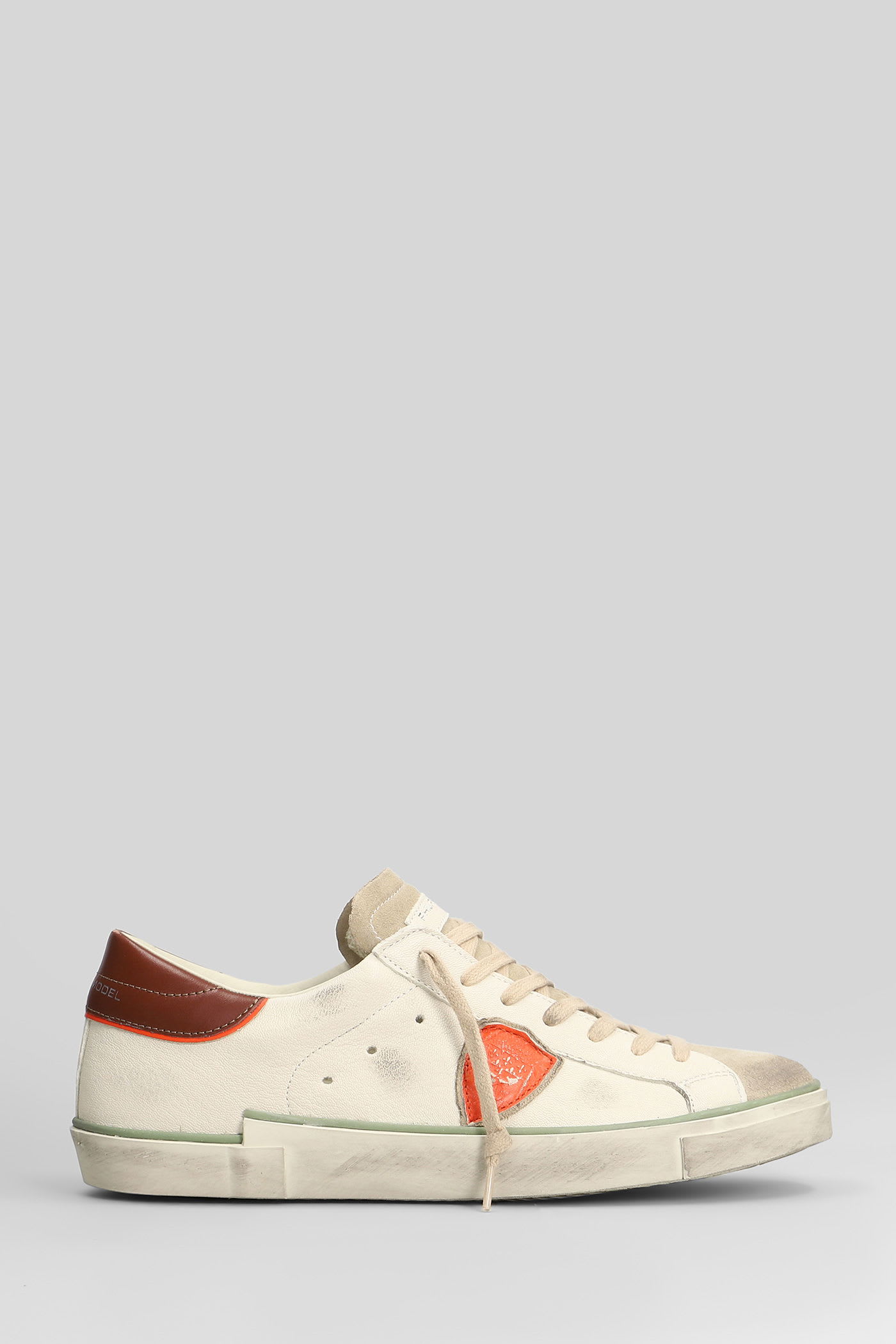 Philippe Model Prsx Low Sneakers In White Suede And Leather In White