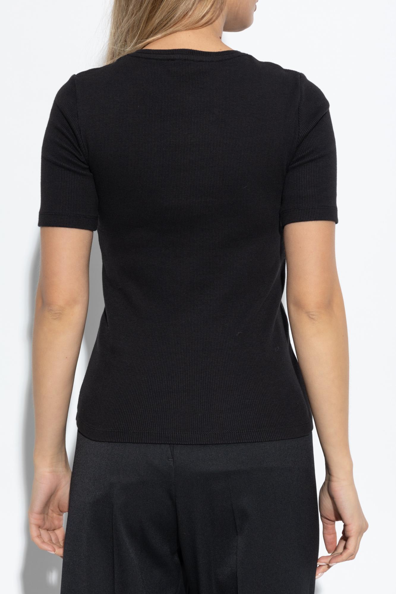 Anine Bing Ribbed Texture Round Neck Button Detailing Top In Black
