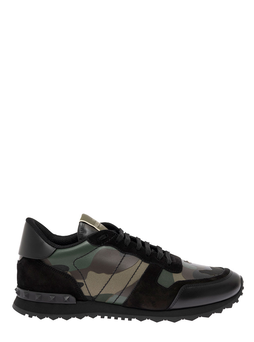Valentino Garavani Mans Rockrunner Camouflage Noir Leather And Fabric Sneakers