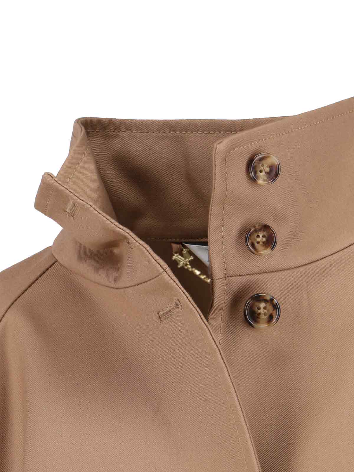 Max Mara Cape Style High Collar Jacket With Side Pockets In Brown