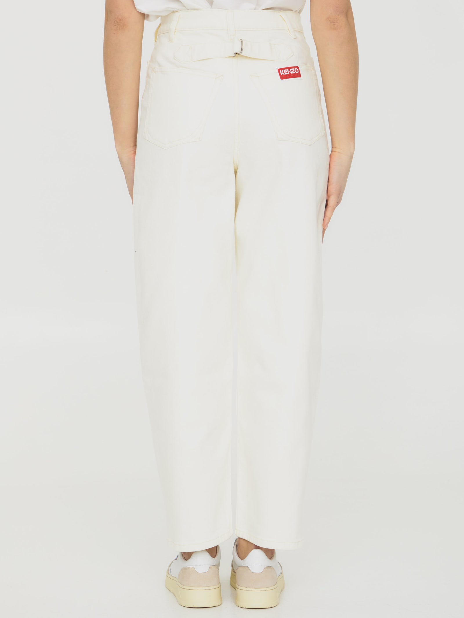 Shop Kenzo Cotton Drill Jeans In White