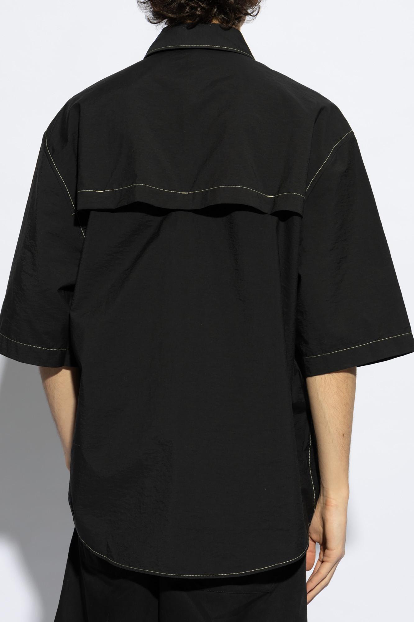 Shop Lemaire Shirt With Short Sleeves In Black